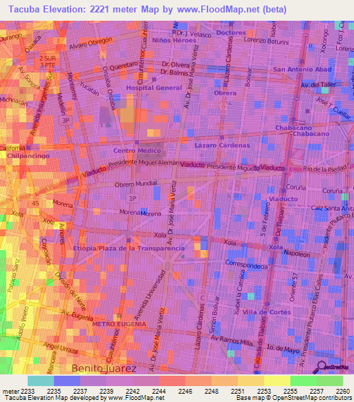 Tacuba,Mexico Elevation Map