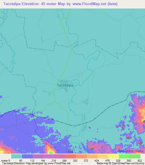 Tacotalpa,Mexico Elevation Map