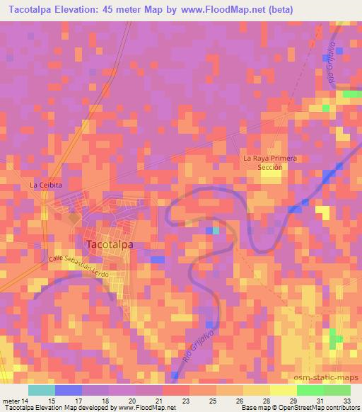 Tacotalpa,Mexico Elevation Map