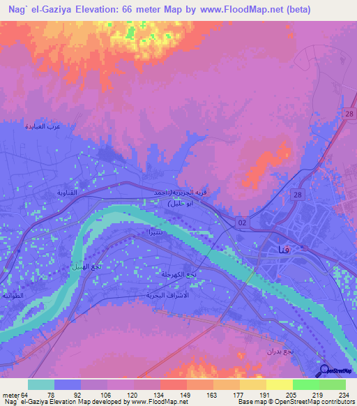 Nag` el-Gaziya,Egypt Elevation Map