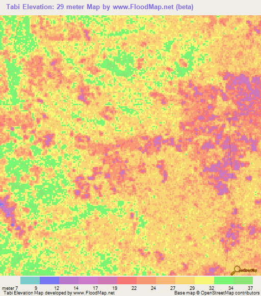 Tabi,Mexico Elevation Map