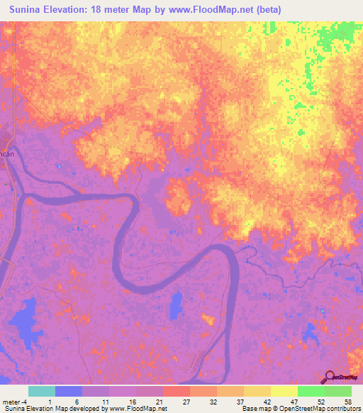 Sunina,Mexico Elevation Map