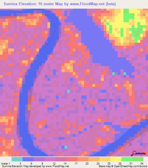 Sumina,Mexico Elevation Map