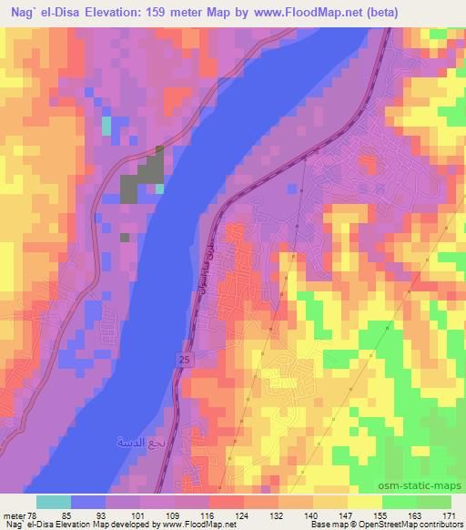 Nag` el-Disa,Egypt Elevation Map