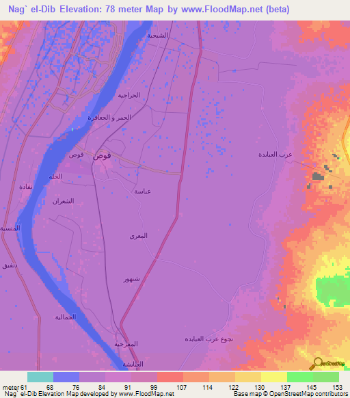 Nag` el-Dib,Egypt Elevation Map