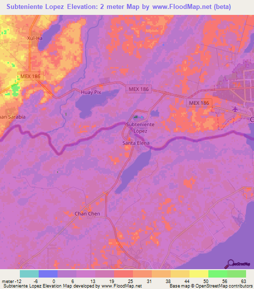 Subteniente Lopez,Mexico Elevation Map