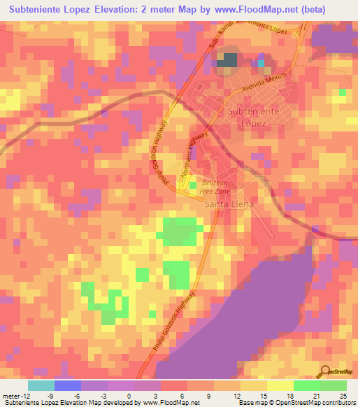 Subteniente Lopez,Mexico Elevation Map