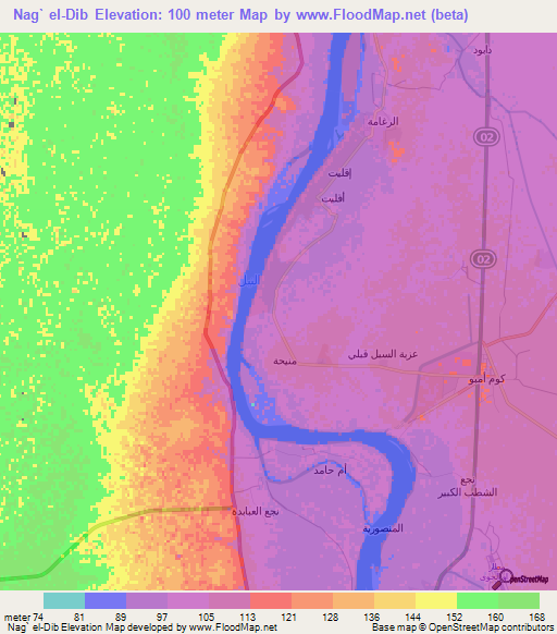 Nag` el-Dib,Egypt Elevation Map