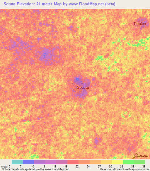 Sotuta,Mexico Elevation Map