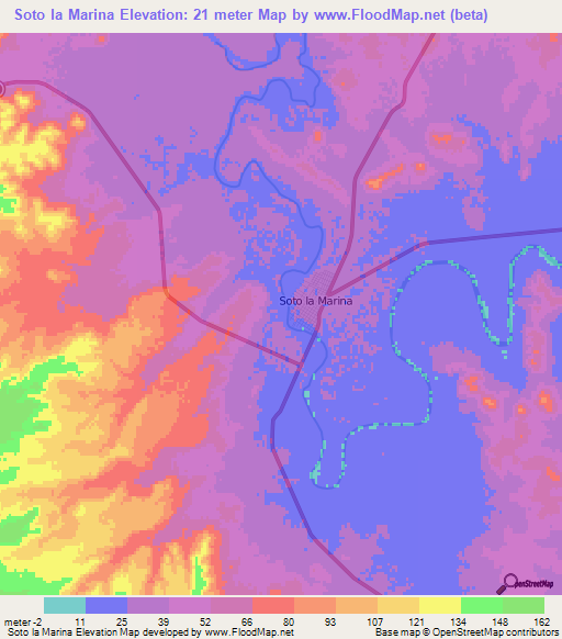 Soto la Marina,Mexico Elevation Map