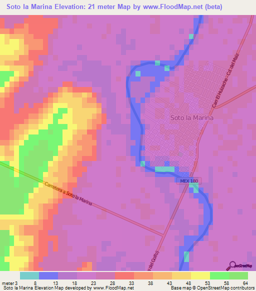 Soto la Marina,Mexico Elevation Map