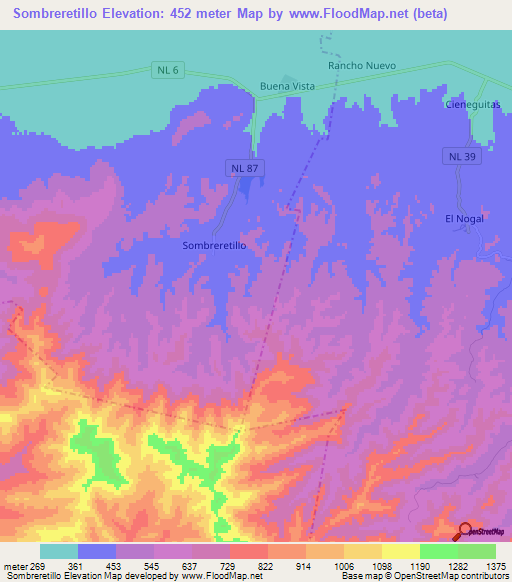 Sombreretillo,Mexico Elevation Map