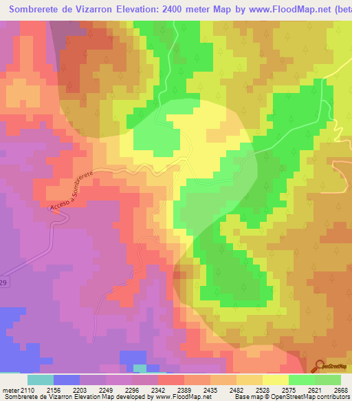 Sombrerete de Vizarron,Mexico Elevation Map