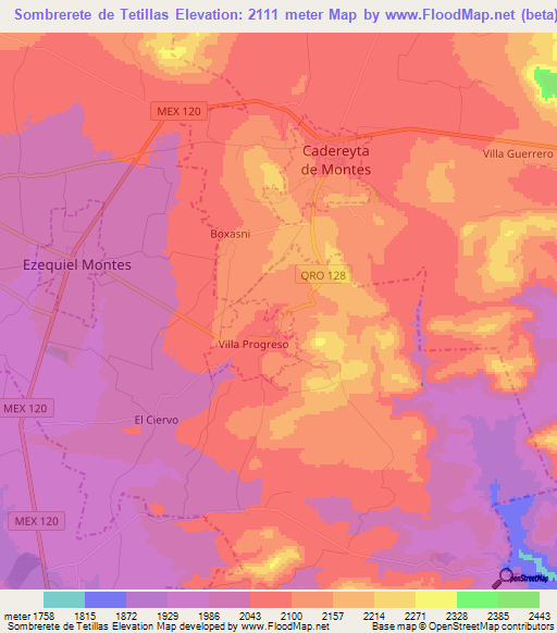 Sombrerete de Tetillas,Mexico Elevation Map