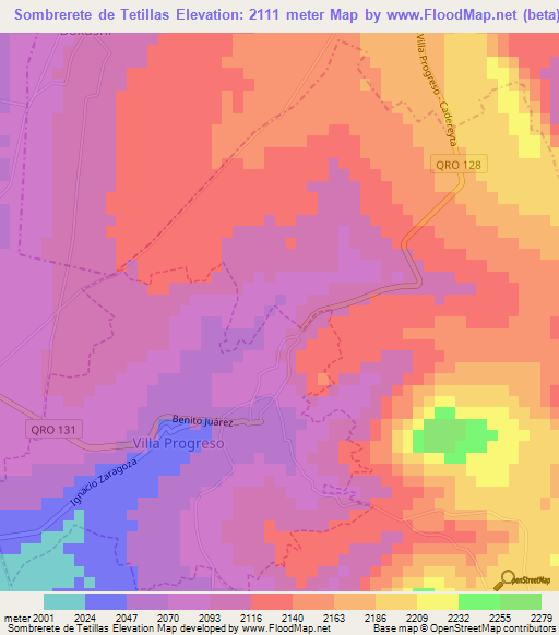 Sombrerete de Tetillas,Mexico Elevation Map