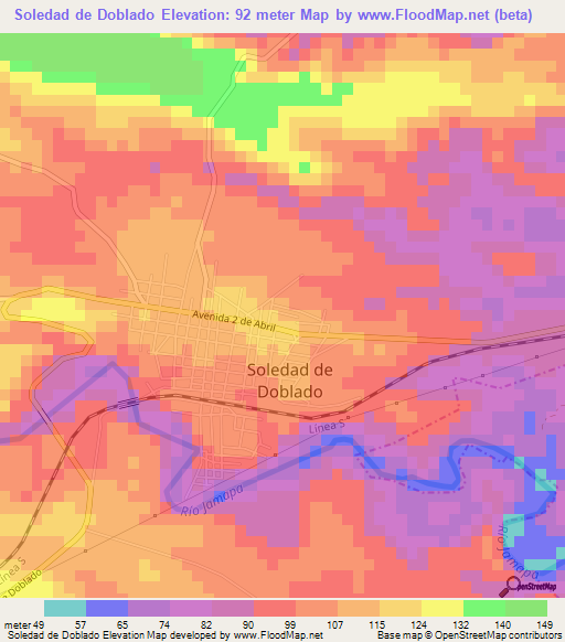 Soledad de Doblado,Mexico Elevation Map