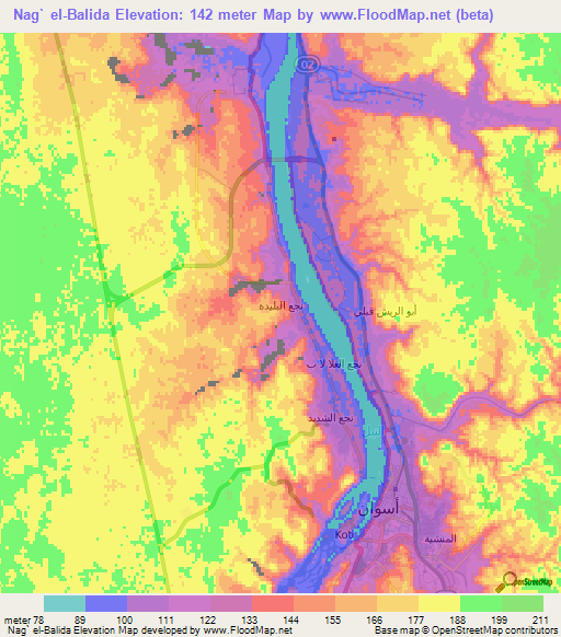 Nag` el-Balida,Egypt Elevation Map