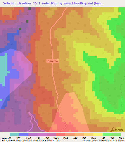 Soledad,Mexico Elevation Map