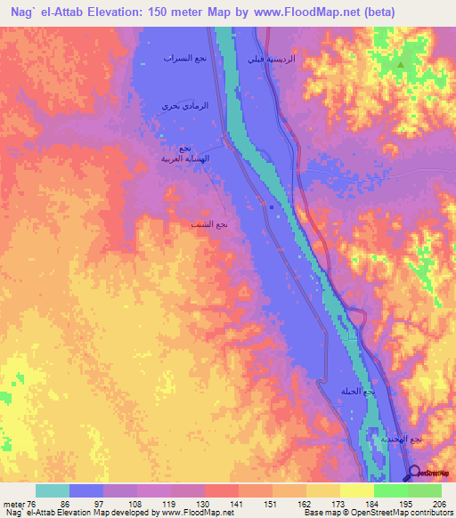 Nag` el-Attab,Egypt Elevation Map