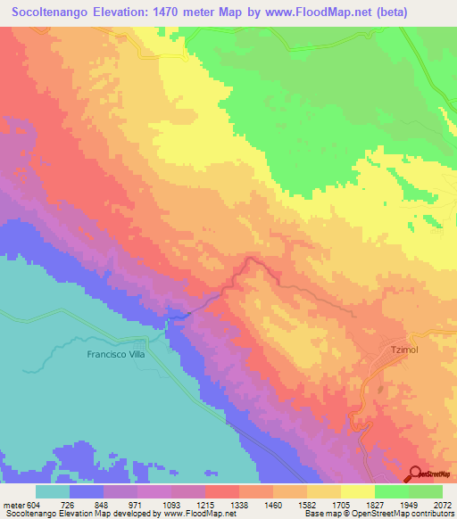 Socoltenango,Mexico Elevation Map