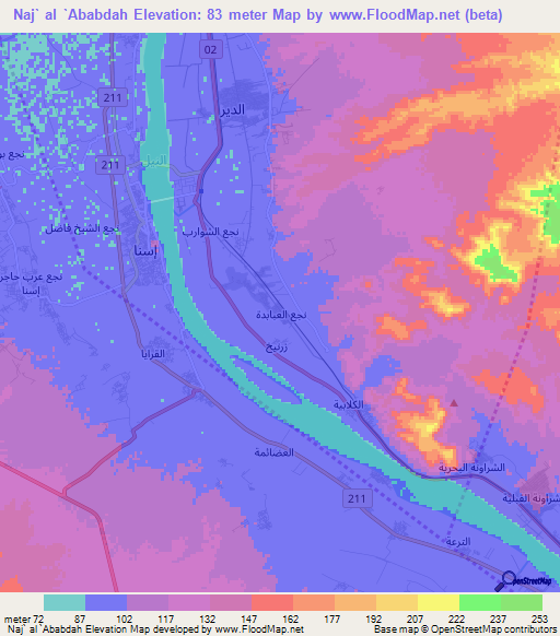 Naj` al `Ababdah,Egypt Elevation Map