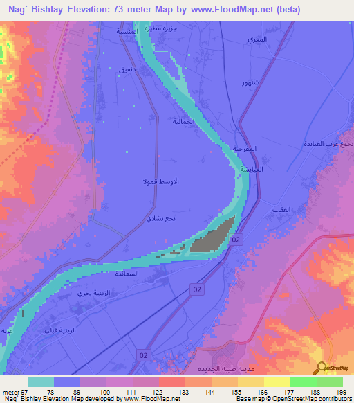 Nag` Bishlay,Egypt Elevation Map