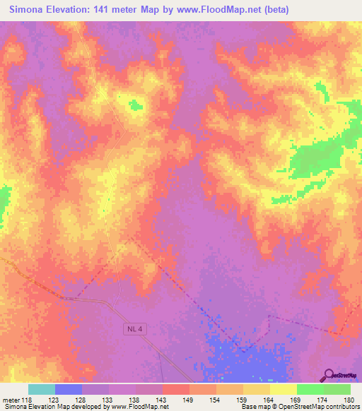 Simona,Mexico Elevation Map