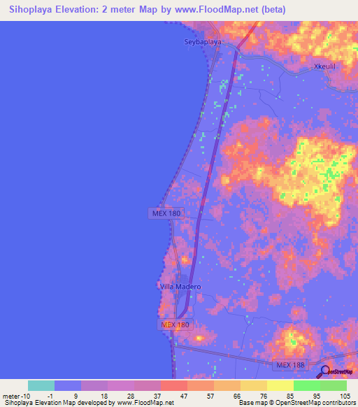 Sihoplaya,Mexico Elevation Map