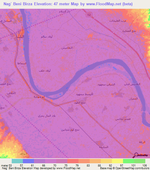 Nag` Beni Birza,Egypt Elevation Map