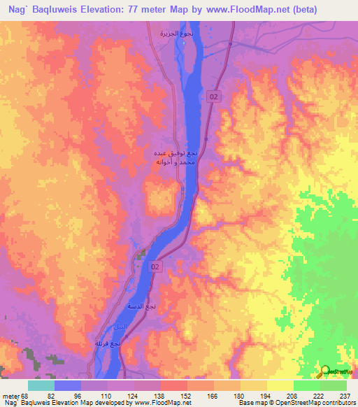 Nag` Baqluweis,Egypt Elevation Map