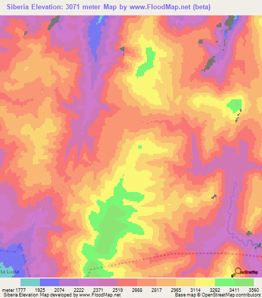 Siberia,Mexico Elevation Map