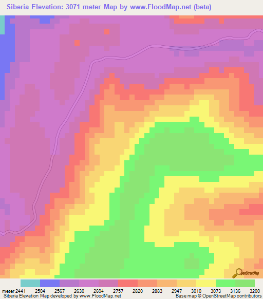 Siberia,Mexico Elevation Map