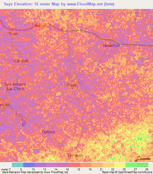 Seye,Mexico Elevation Map