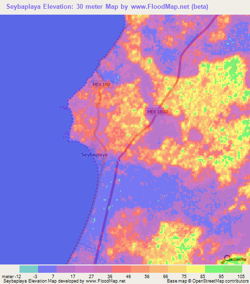 Seybaplaya,Mexico Elevation Map