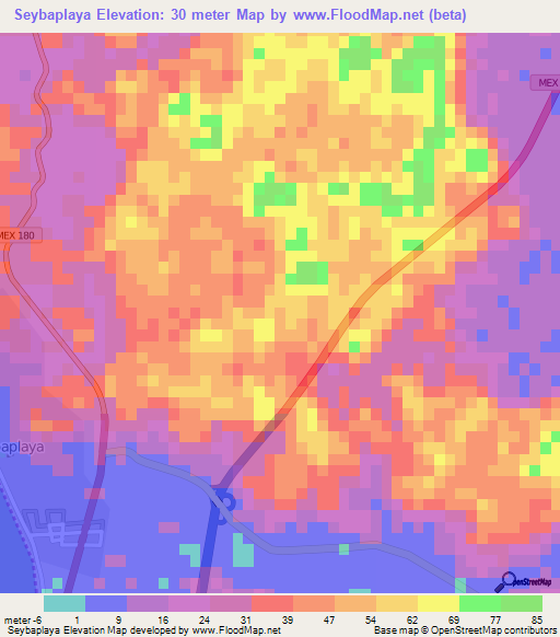Seybaplaya,Mexico Elevation Map