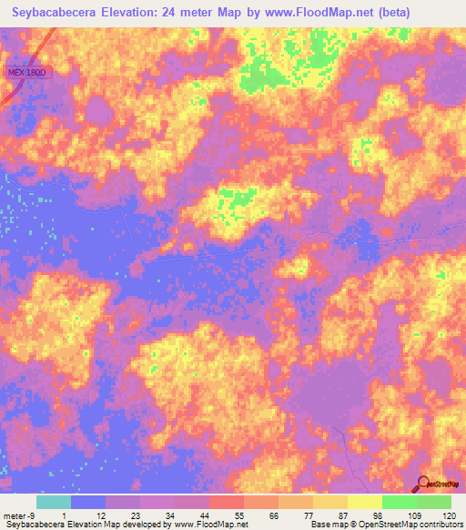 Seybacabecera,Mexico Elevation Map