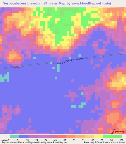 Seybacabecera,Mexico Elevation Map