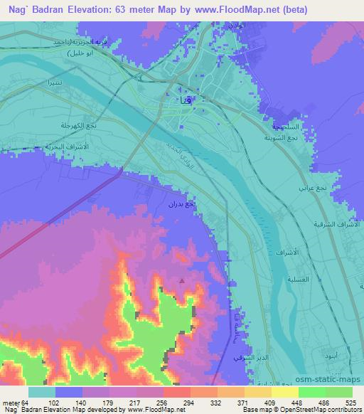 Nag` Badran,Egypt Elevation Map