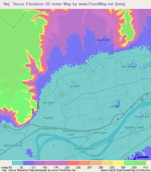 Naj` `Azzuz,Egypt Elevation Map