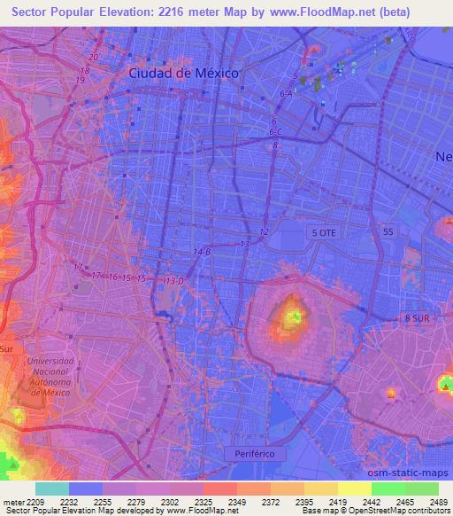 Sector Popular,Mexico Elevation Map