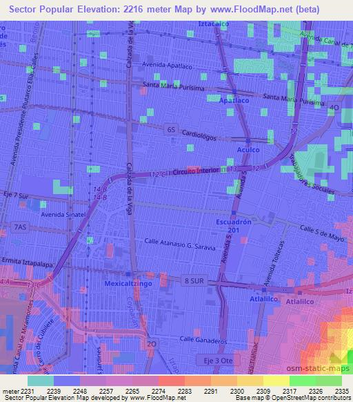 Sector Popular,Mexico Elevation Map