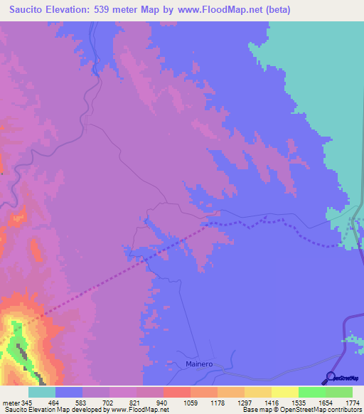 Saucito,Mexico Elevation Map