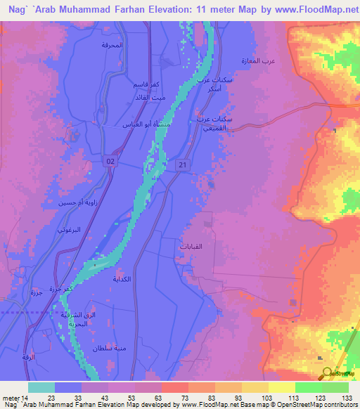 Nag` `Arab Muhammad Farhan,Egypt Elevation Map