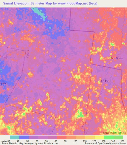 Sarnal,Mexico Elevation Map