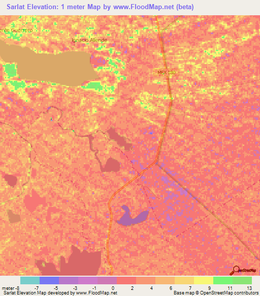 Sarlat,Mexico Elevation Map