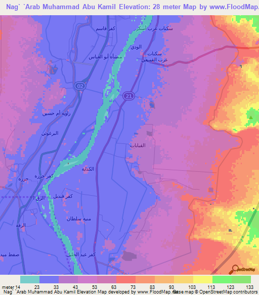 Nag` `Arab Muhammad Abu Kamil,Egypt Elevation Map