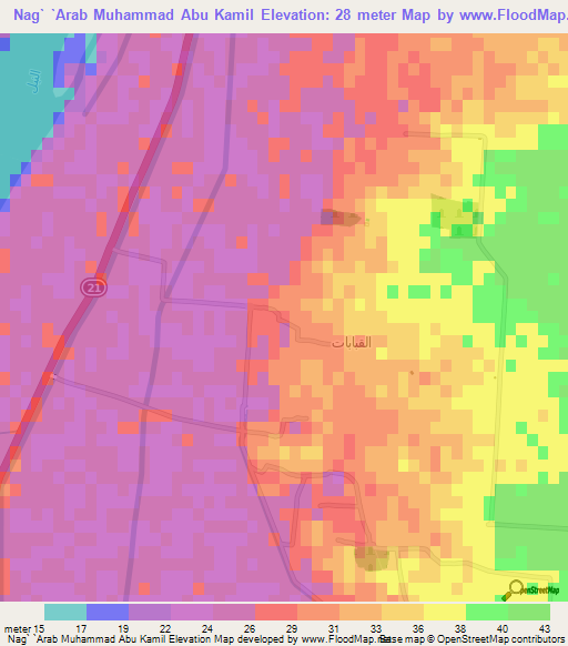 Nag` `Arab Muhammad Abu Kamil,Egypt Elevation Map