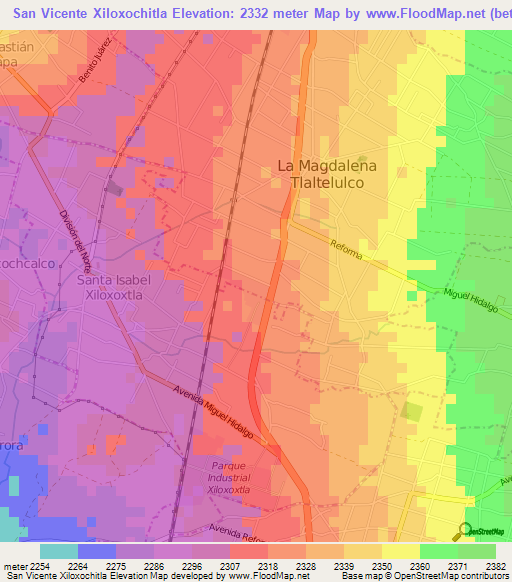 San Vicente Xiloxochitla,Mexico Elevation Map