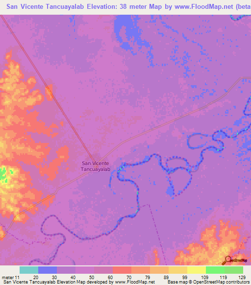 San Vicente Tancuayalab,Mexico Elevation Map