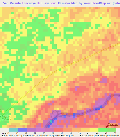 San Vicente Tancuayalab,Mexico Elevation Map